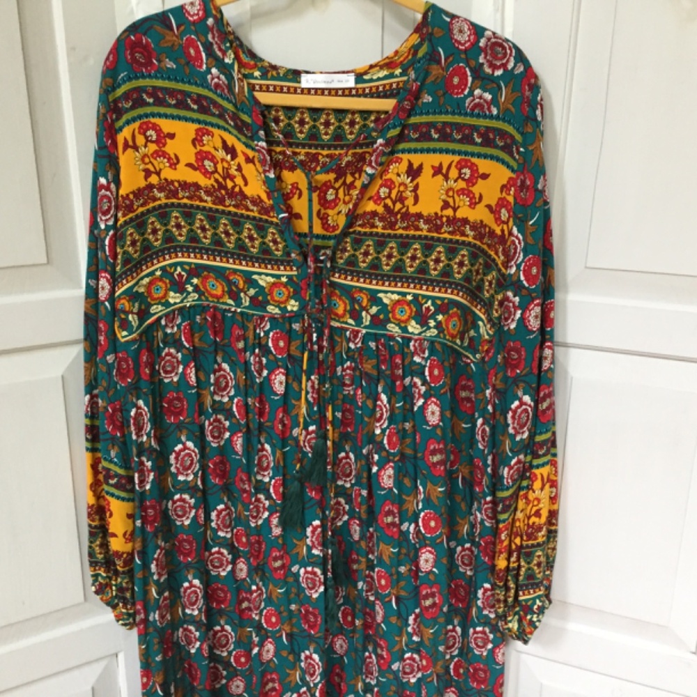 Floral Long Sleeve Dress - Multicolor - Picture 8 of 15